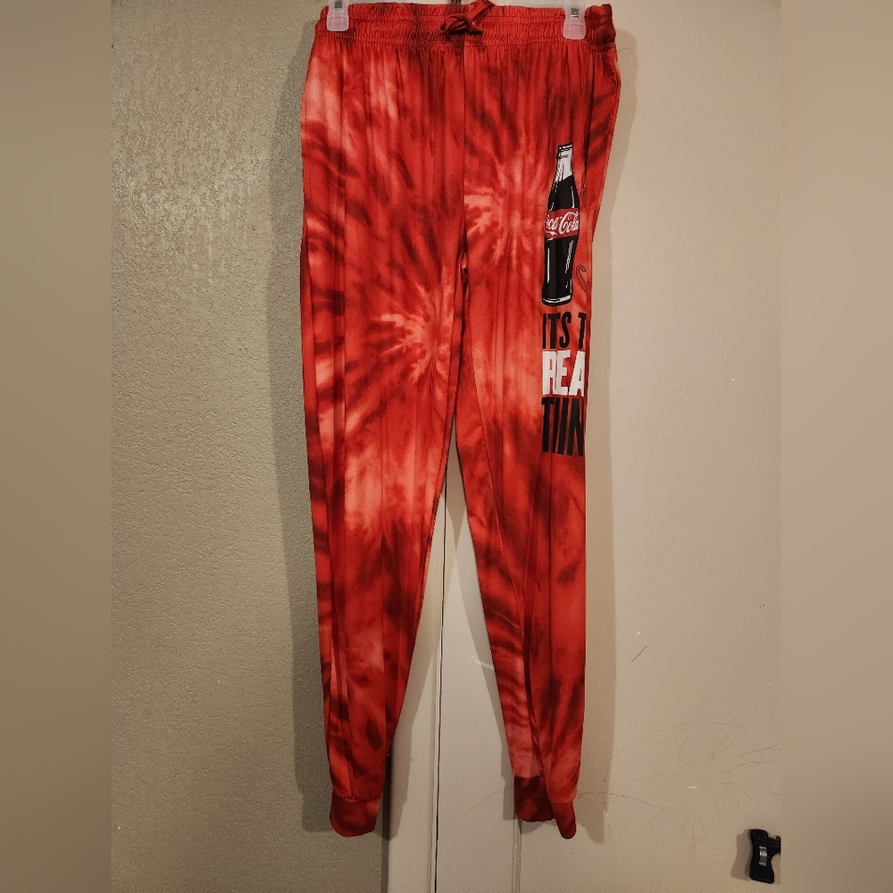 Coca Cola Lounge Pants Sz SM Red Tie-Dye "It's the Real Thing" joggers